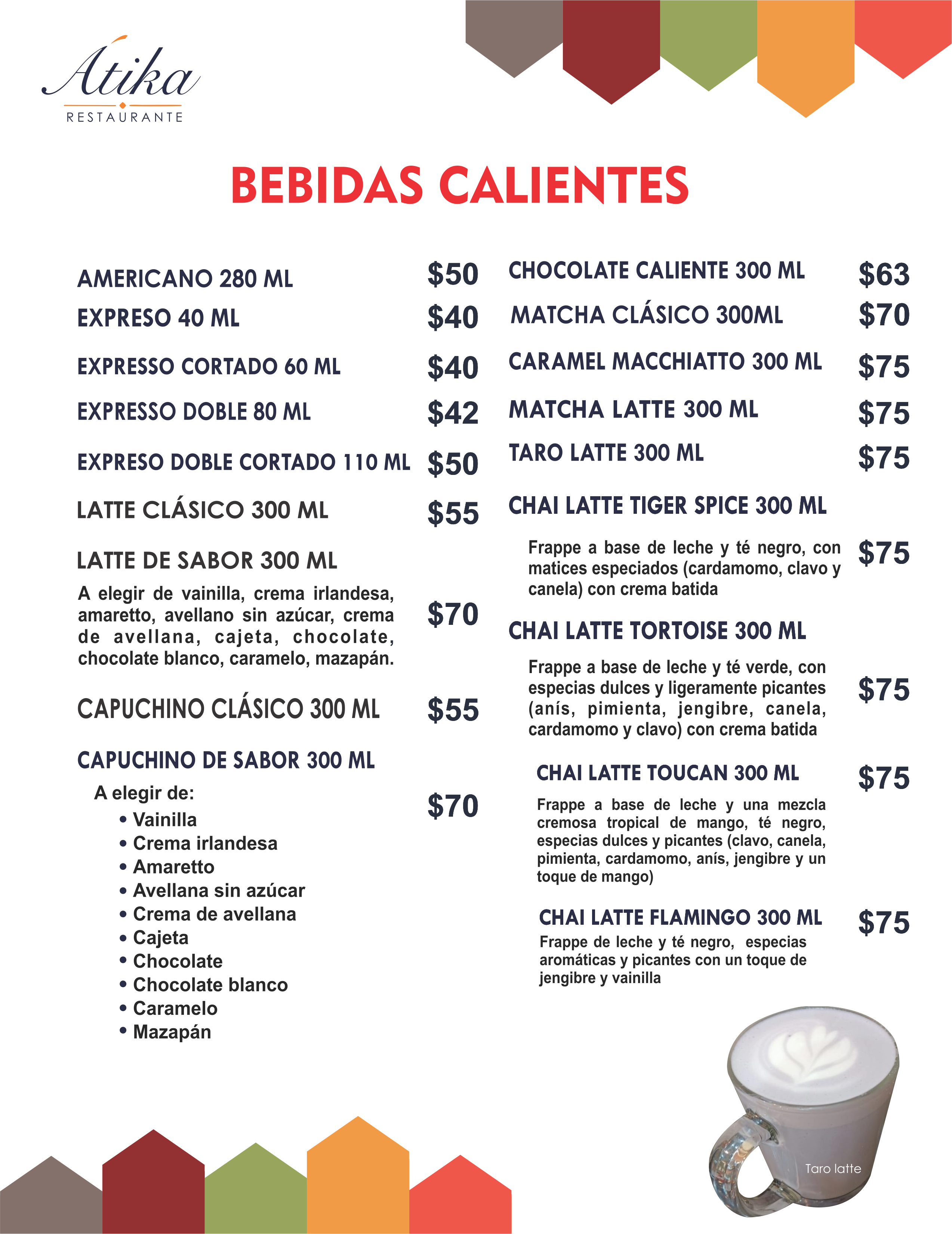 Bebidas calientes ATIKA Restaurante
