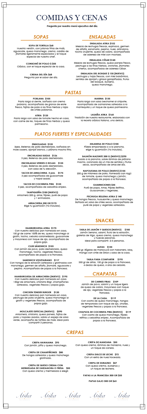 Carta ATIKA Restaurante
