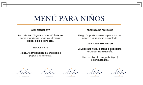 Menú para niños ATIKA Restaurante